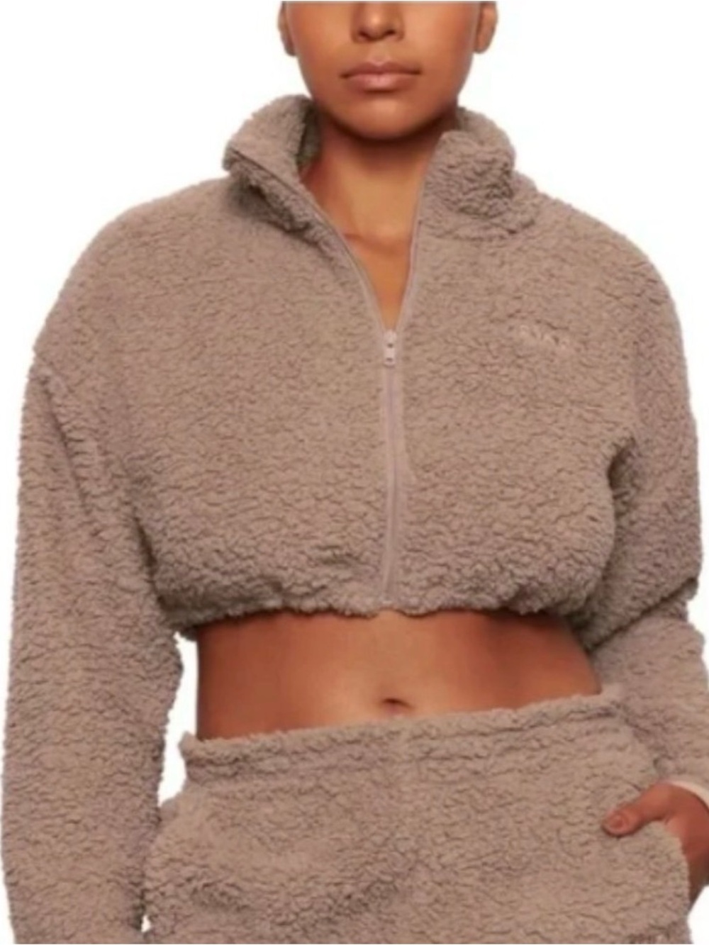 Cropped Sherpa SKIMS authentic chocolate Zip-Up cropped Teddy jacket